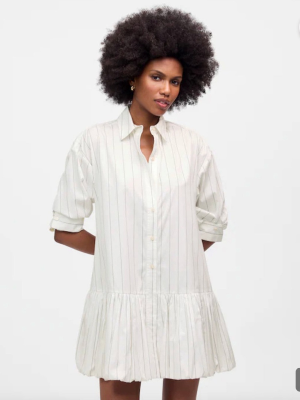 Madewell White Pinstripe Bubble-Hem Mini Shirtdress